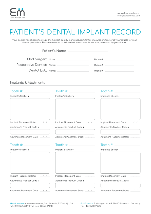 Patient's Dental Implant Record