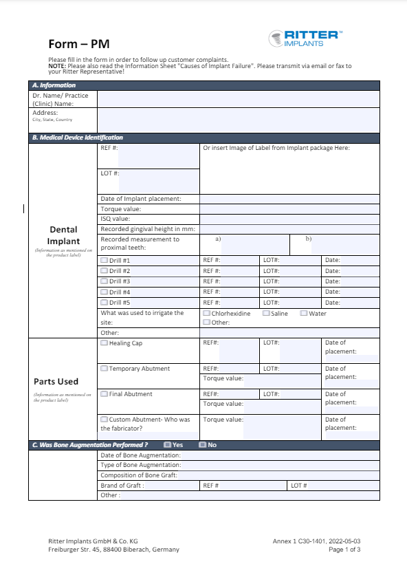 Failed Implant Report
